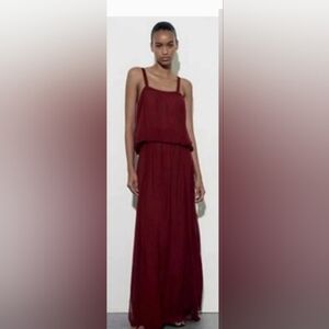 NWT/ZARA /SMALL/BURGUNDY/ SPAGHETTI STRAP EVENING GOWN